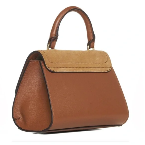 SEE BY CHLOE Joan Ladylike Bag Leather Suede Top Handle With Strap Tote Caramel